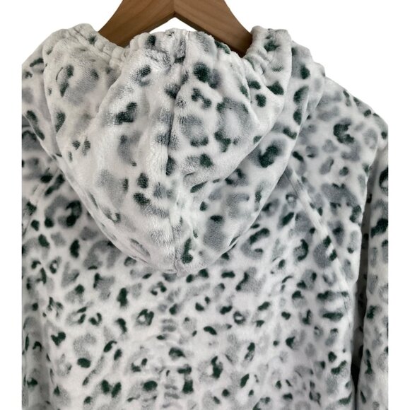 BKE Buckle Women Size Small White & Green Leopard Print Fleece Hoodie Sweatshirt - Picture 5 of 8